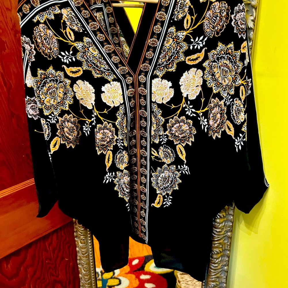 Floral Embroidered Black Blouse